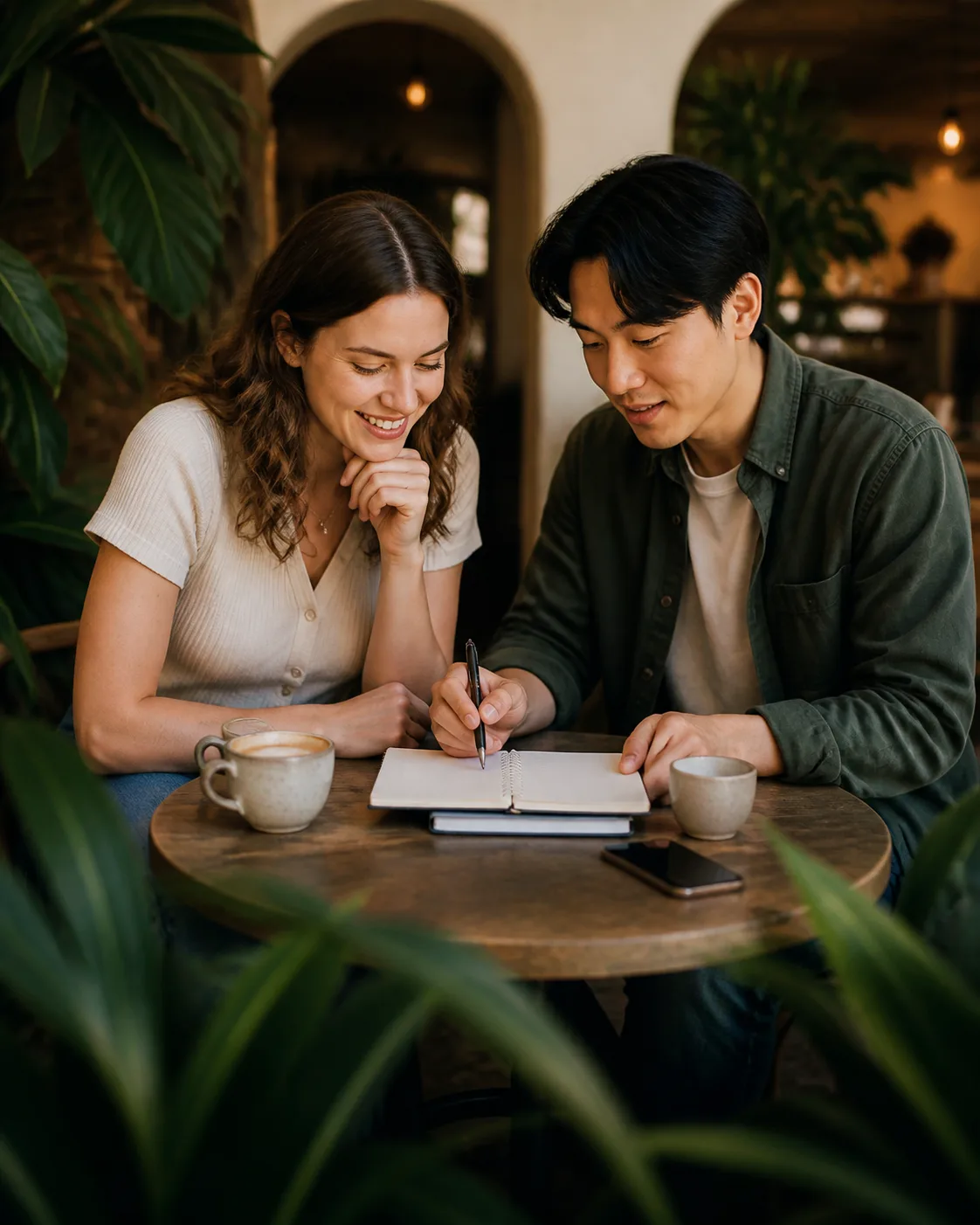 Two people planning a creative project together